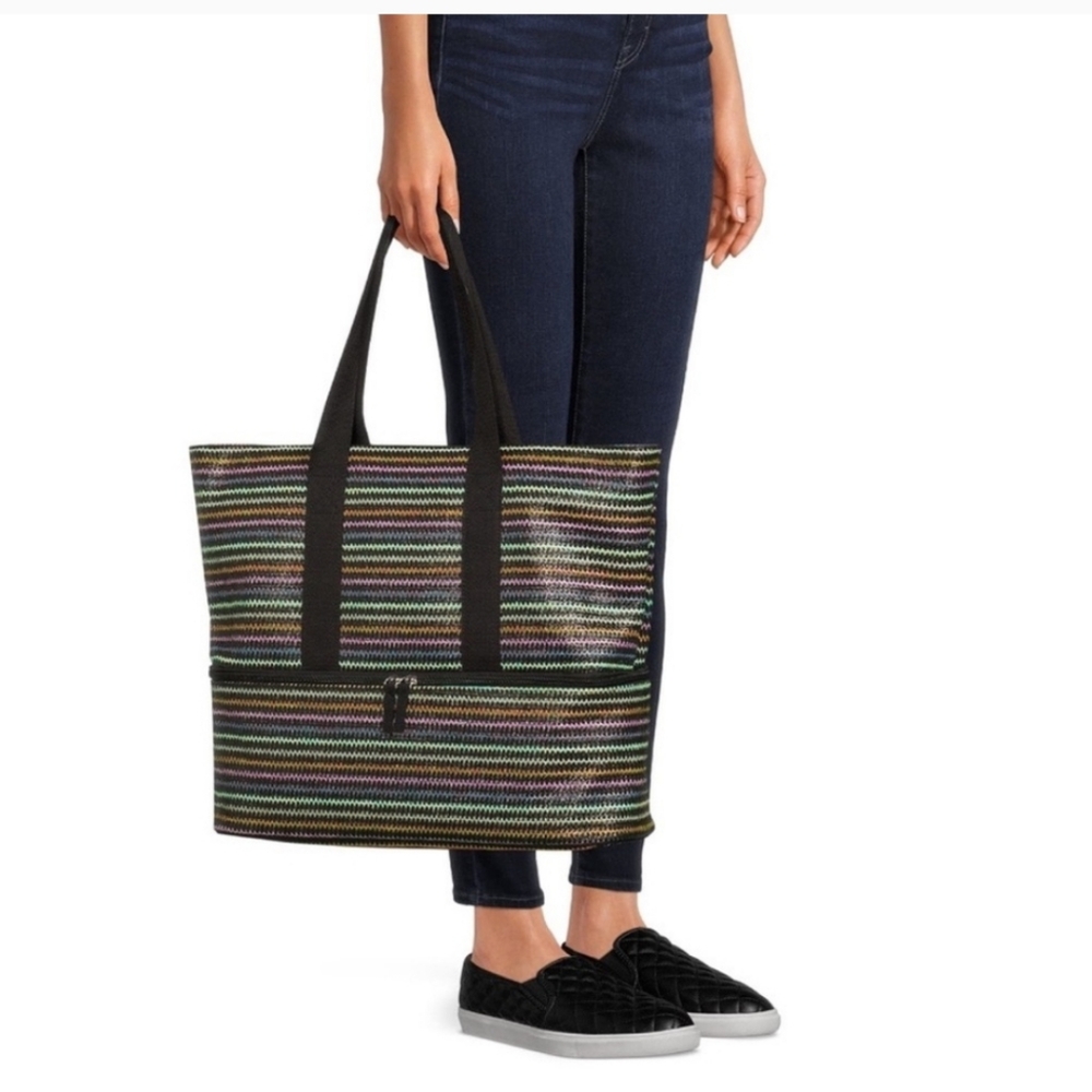 No Boundaries Striped Beach Tote with Bottom Cooler